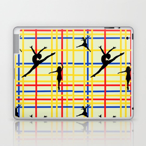 Dancing like Piet Mondrian - New York City I. Red, yellow, and Blue lines on the light green background Laptop & iPad Skin