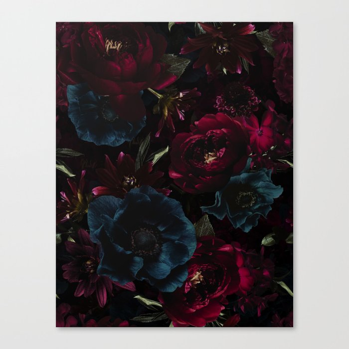 Rich Burgundy And Teal Midnight Flower Garden Canvas Print