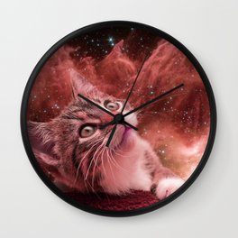 Tabby Kitten in Space Red Wall Clock