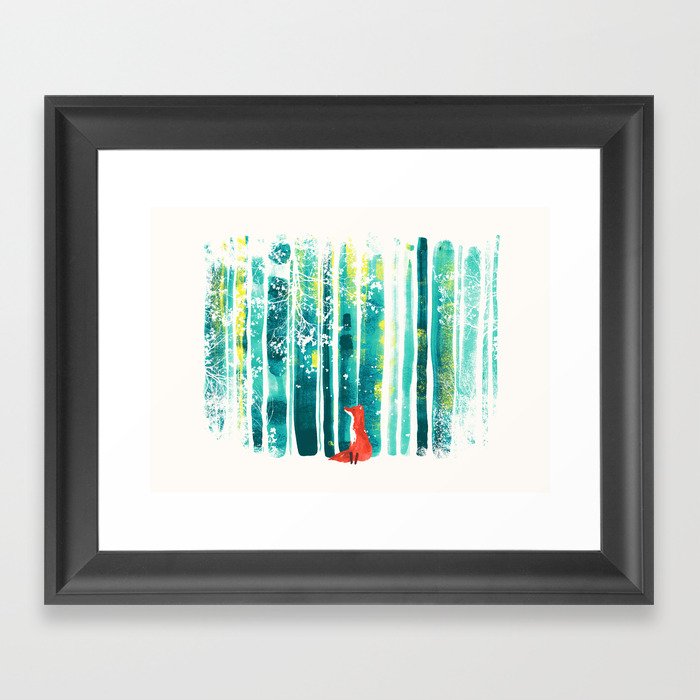 Fox in quiet forest Framed Art Print