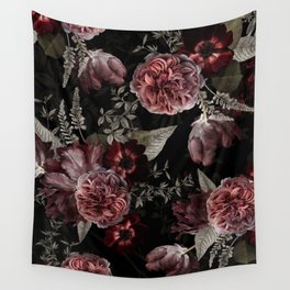 Dutch Vintage Midnight Roses Bouquets Pattern Wall Tapestry