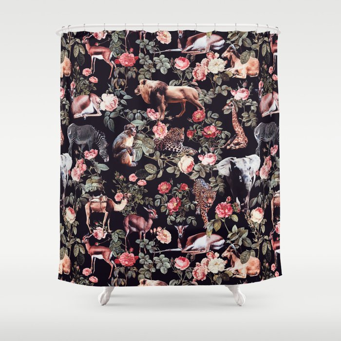 Animals and Floral Pattern Shower Curtain