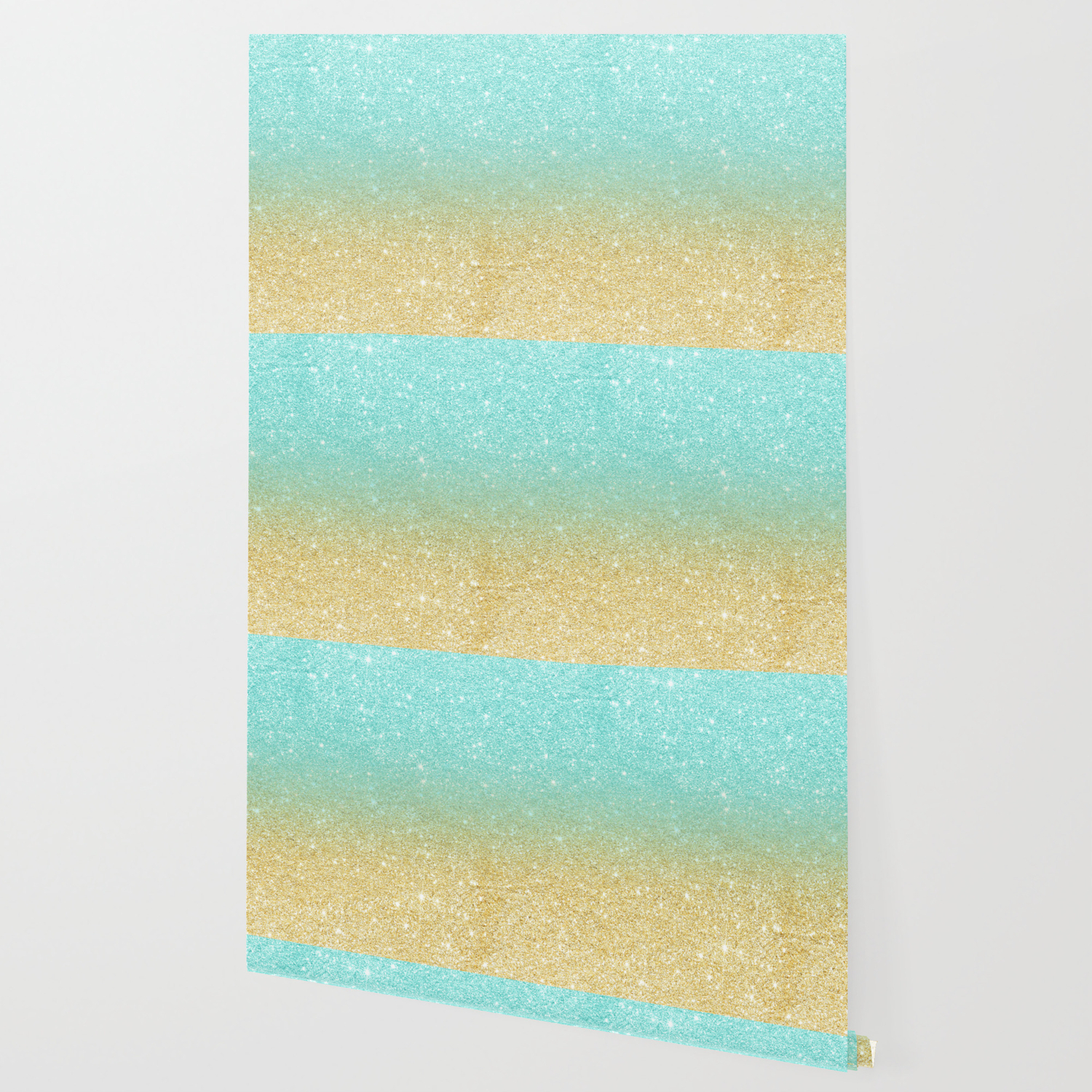 Modern Robbin Egg Blue Glitter Ombre Gold Glitter Wallpaper By