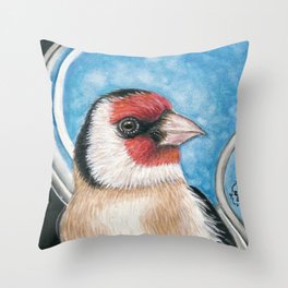European Goldfinch Watercolor Bird Art  Throw Pillow