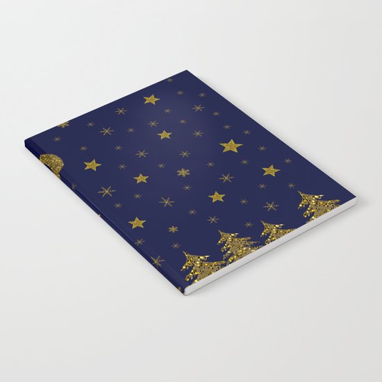 Sparkly Christmas tree, moon, stars Notebook