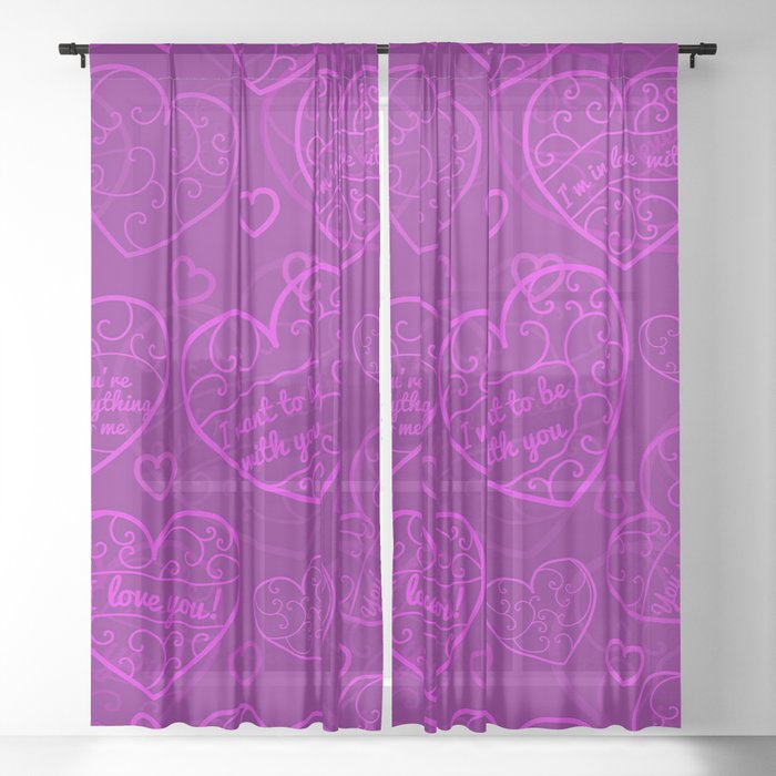 Purple Love Heart Collection Sheer Curtain