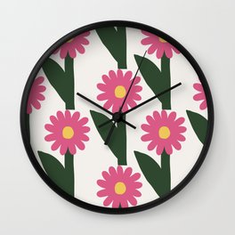 Pink flowers pattern, Scandinavian nordic botanical floral illustration cute girly plants botany  Wall Clock