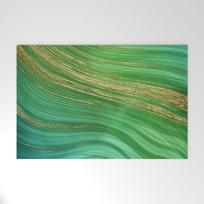 Green Mermaid Glamour Marble With Gold Veins Welcome Mat