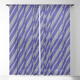 [ Thumbnail: Gray and Blue Colored Striped/Lined Pattern Sheer Curtain ]