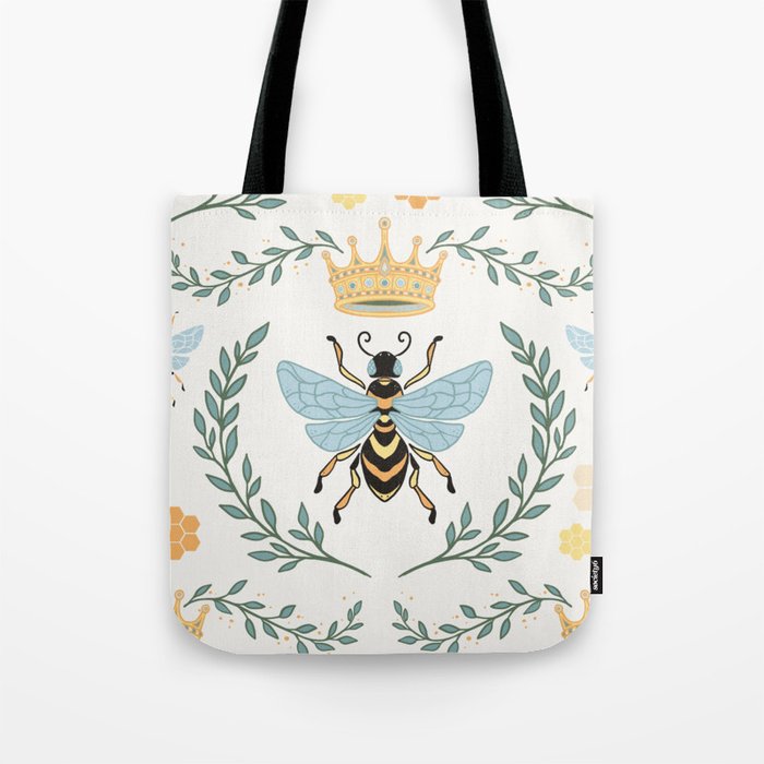 Queen Bee with Gold Crown and Laurel Frame Tote Bag by