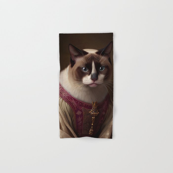 Snowshoe King Cat Breed Portrait Royal Renaissance Animal Painting Hand & Bath Towel