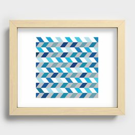 Abstract Dark Blue Light Blue and White Zig Zag Background. Recessed Framed Print
