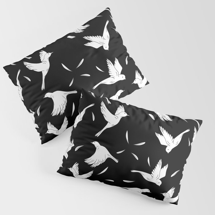 Little Birds Black and White Pattern Pillow Sham