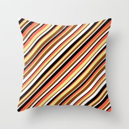 [ Thumbnail: Eyecatching Red, Tan, Brown, White & Black Colored Lined Pattern Throw Pillow ]