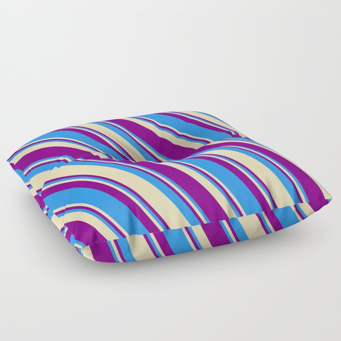 Blue, Tan, and Purple Colored Striped Pattern Floor Pillow