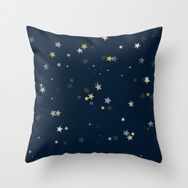 Gold & Silver Stars on Navy Blue pattern Throw Pillow