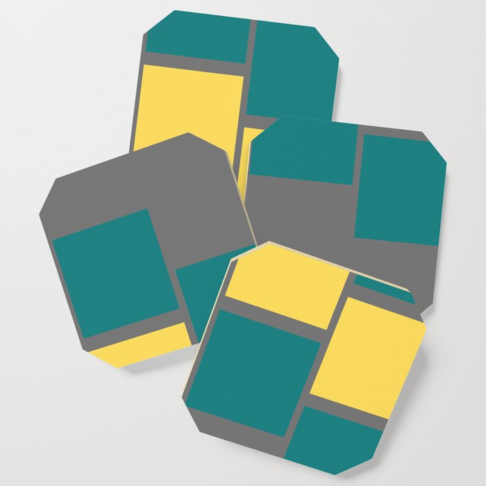 Slanting square boxes | yellow and green Coaster