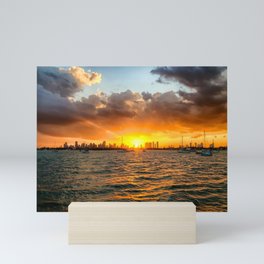 Biscayne Bay at sunset Mini Art Print
