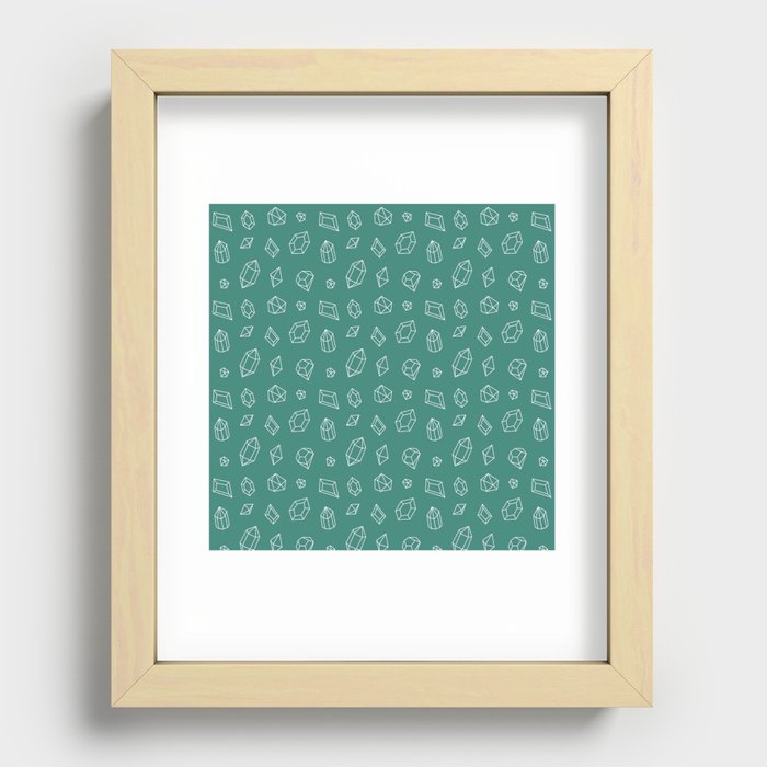 Green Blue and White Gems Pattern Recessed Framed Print