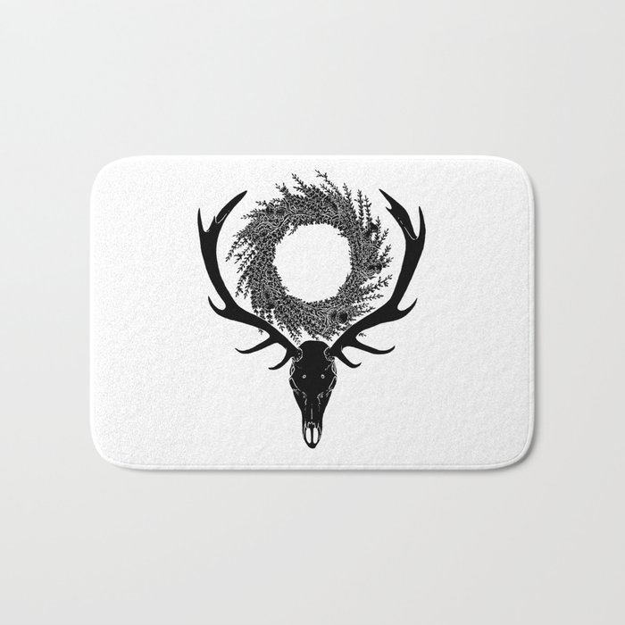 Scottish Red Deer Skull with Heather and Thistle Wreath Bath Mat