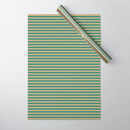 [ Thumbnail: Brown & Dark Cyan Colored Lined Pattern Wrapping Paper ]