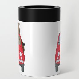 A bear driving a red vintage car Can Cooler
