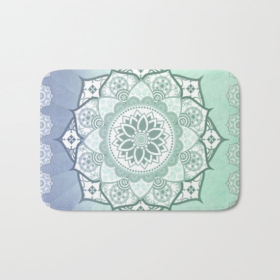 Aqua Essence Green Blue Mandala Design Bath Mat
