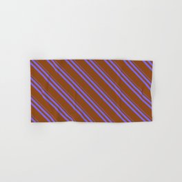 [ Thumbnail: Medium Slate Blue and Brown Colored Striped Pattern Hand & Bath Towel ]