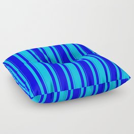[ Thumbnail: Deep Sky Blue & Blue Colored Striped Pattern Floor Pillow ]
