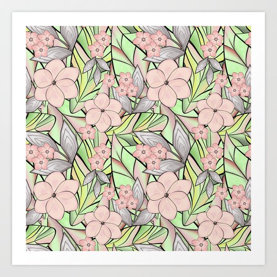 Delicate tropical floral pattern. Art Print