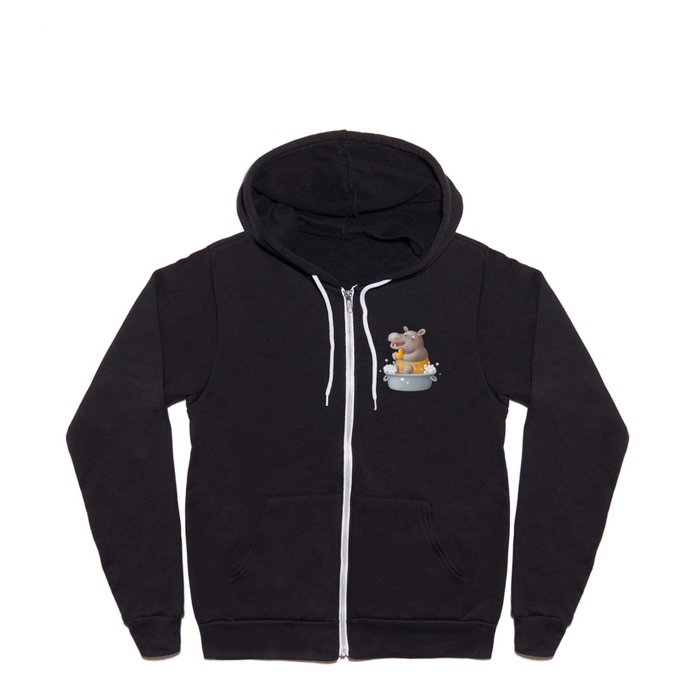 Cute hippo in the bathtub with rubber duck Full Zip Hoodie