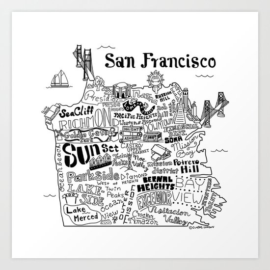 San Francisco Map Illustration Art Print By Claire Lordon | Society6