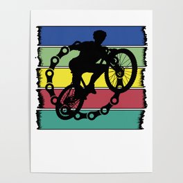 Mountian Bike Retro Colors - Great gift for a MTB Rider - Black & Retro Colors Design Poster