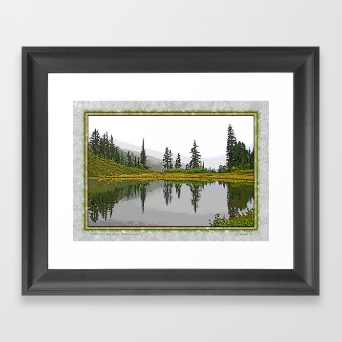 REFLECTIONS ON A PLACID MOUNTAIN LAKE Framed Art Print