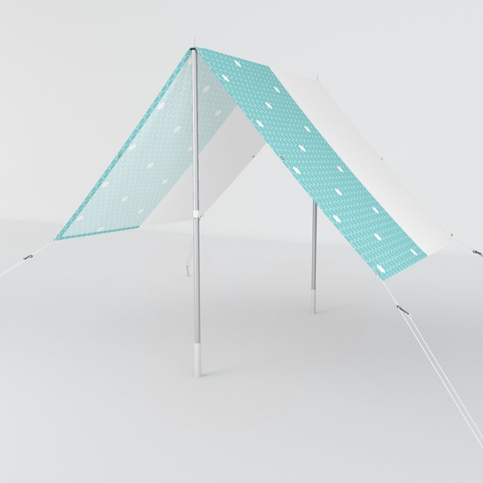 White Polka Dots Lace Vertical Split on Turquoise Sun Shade