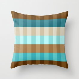 Mid Century Modern Stripe Pattern // Caribbean Blue, Ocean Blue, Dark Brown, Coffee Brown, Khaki Throw Pillow