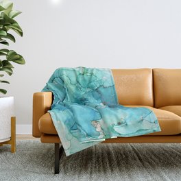 Teal Chrome Flowing Abstract Ink Throw Blanket