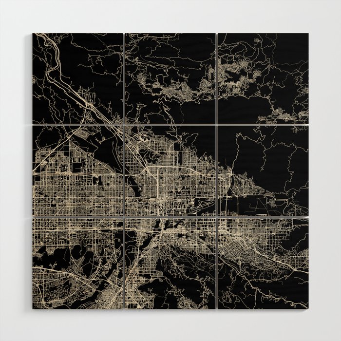 San Bernardino USA - City Map - Black and White Aesthetic Wood Wall Art