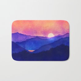 Cobalt Mountains Bath Mat | Twilight, Dusk, Landscape, Forest, Painting, Nature, Graphic Design, Sunset, Night, Sky 