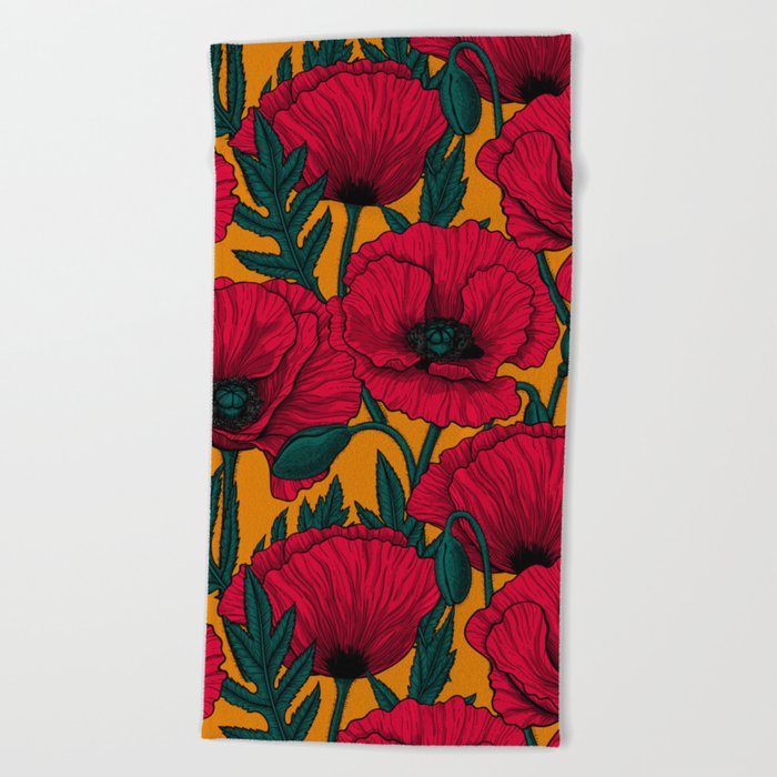 Red poppy garden    Beach Towel