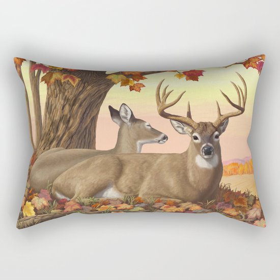 Hilltop Retreat Whitetail Deer Painting Rectangular Pillow