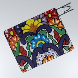 Vintage boho chic flower colorful bouquet mexican tile folk art Picnic Blanket