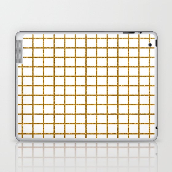 Geometric white gold glitter minimalist square pattern Laptop & iPad Skin