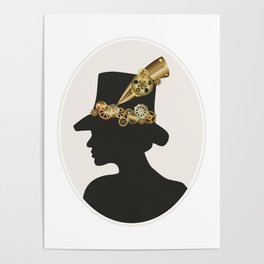 Silhouette of a girl in steampunk style Poster