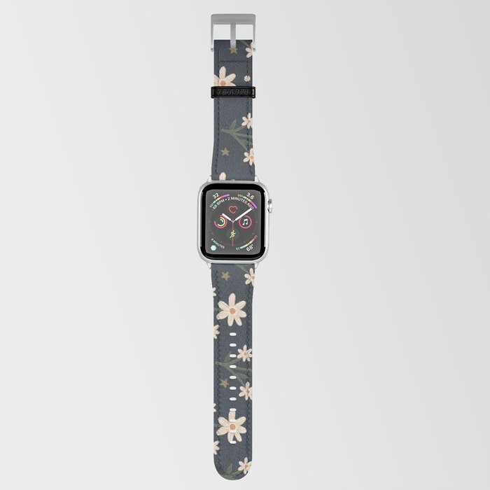 Classy Floral On Blue Background Print Pattern Apple Watch Band