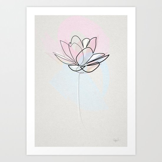 Single Line Drawing Flowers : One line lotus art print by quibe society