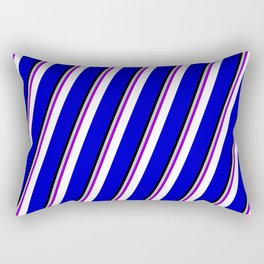 [ Thumbnail: Colorful Grey, Dark Violet, White, Blue & Black Colored Stripes Pattern Rectangular Pillow ]