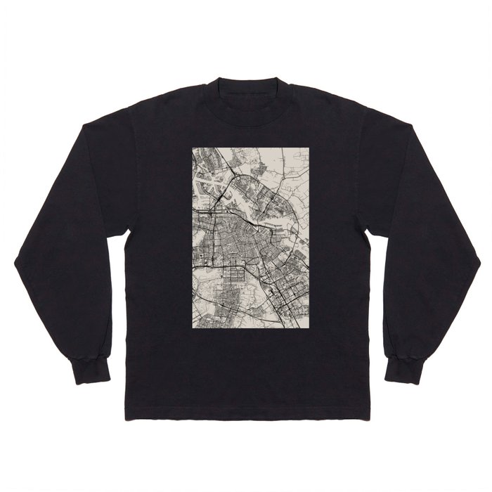 Amsterdam, Netherlands - City Map, Black and White Aesthetic Long Sleeve T Shirt