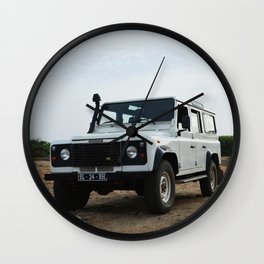 Classic Landrover Defender 2 | classic car photography | white oldtimer poster Wall Clock