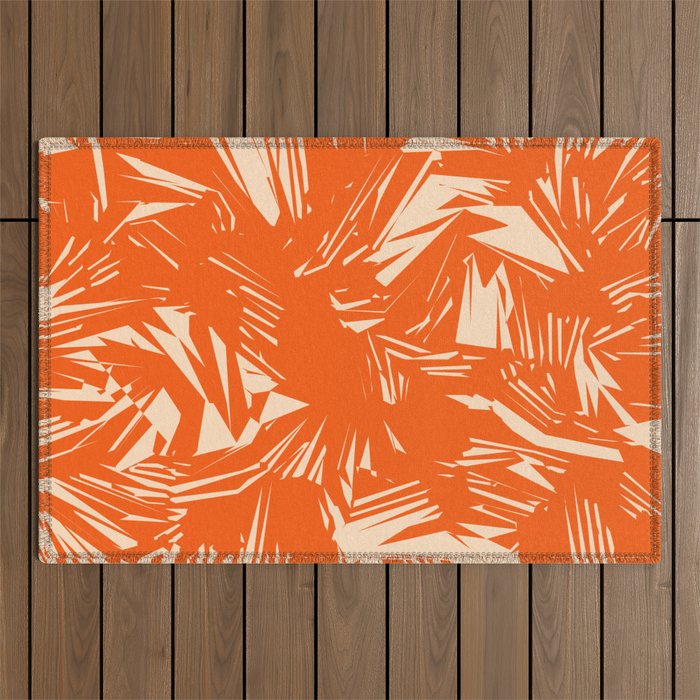 Deep Orange Abstract Brush Texture Pattern Outdoor Rug